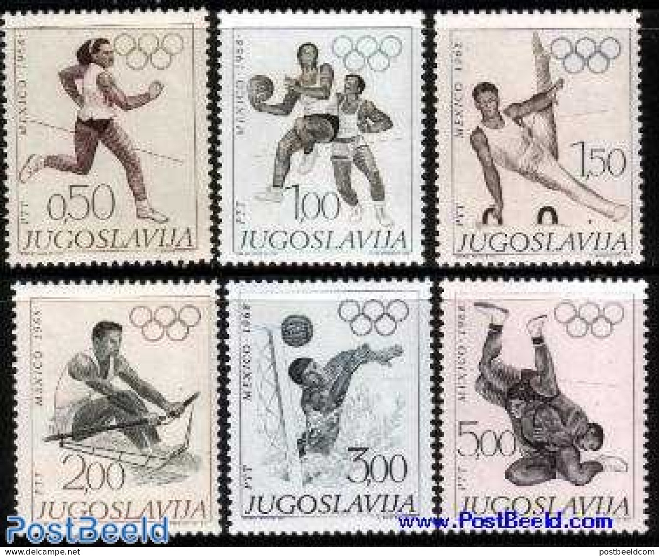 Yugoslavia 1968 Olympic Games Mexico 6v, Mint NH, Sport - Basketball - Gymnastics - Kayaks & Rowing - Olympic Games - Neufs