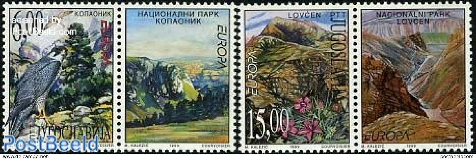 Yugoslavia 1999 Europa, National Parks 2v+tabs, Mint NH, History - Nature - Europa (cept) - Birds Of Prey - Flowers & .. - Unused Stamps