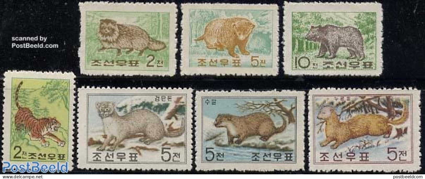Korea, North 1962 Preditors 7v, Mint NH, Nature - Animals (others & Mixed) - Bears - Cat Family - Corée Du Nord