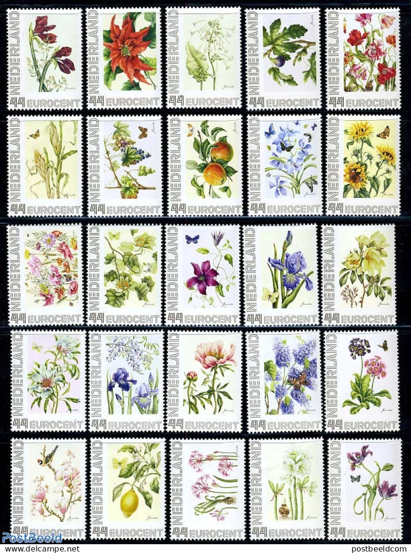 Netherlands - Personal Stamps TNT/PNL 2008 Flowers By Janneke Brinkman 25v, Mint NH, Nature - Birds - Butterflies - Fl.. - Fruits