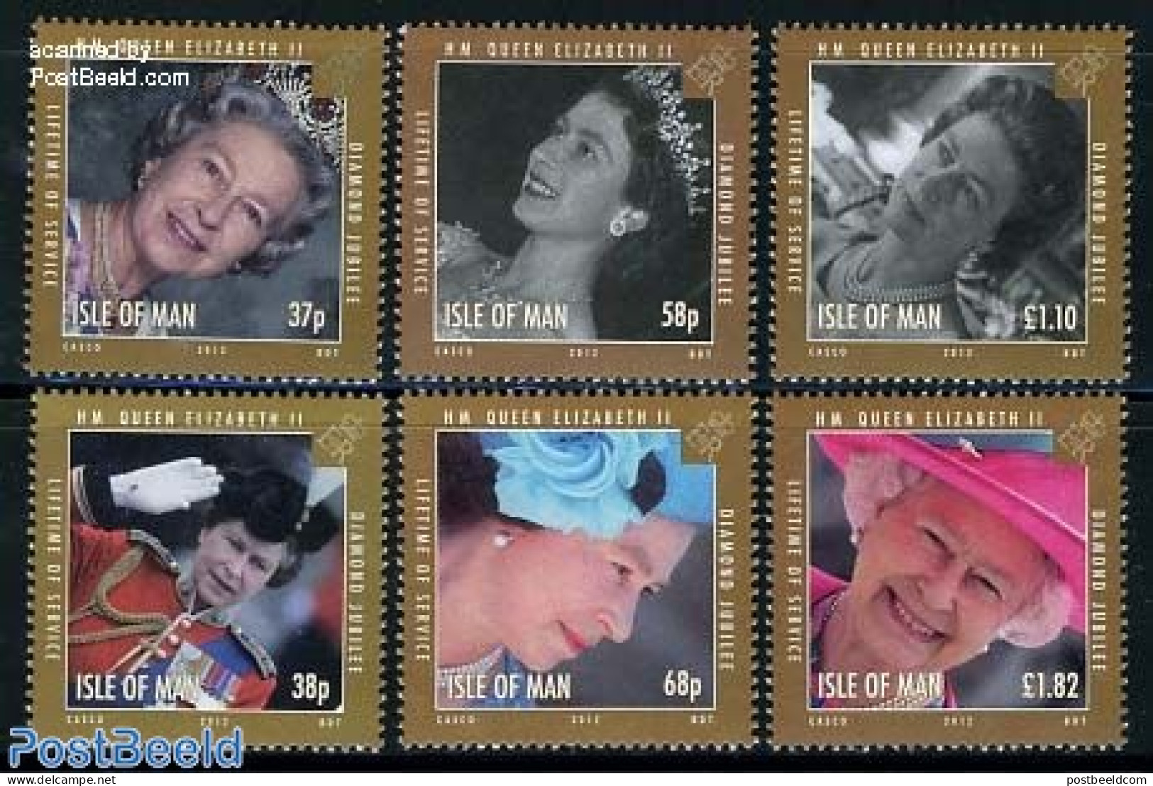 Isle Of Man 2012 Diamond Jubilee Elizabeth II 6v, Mint NH, History - Kings & Queens (Royalty) - Royalties, Royals
