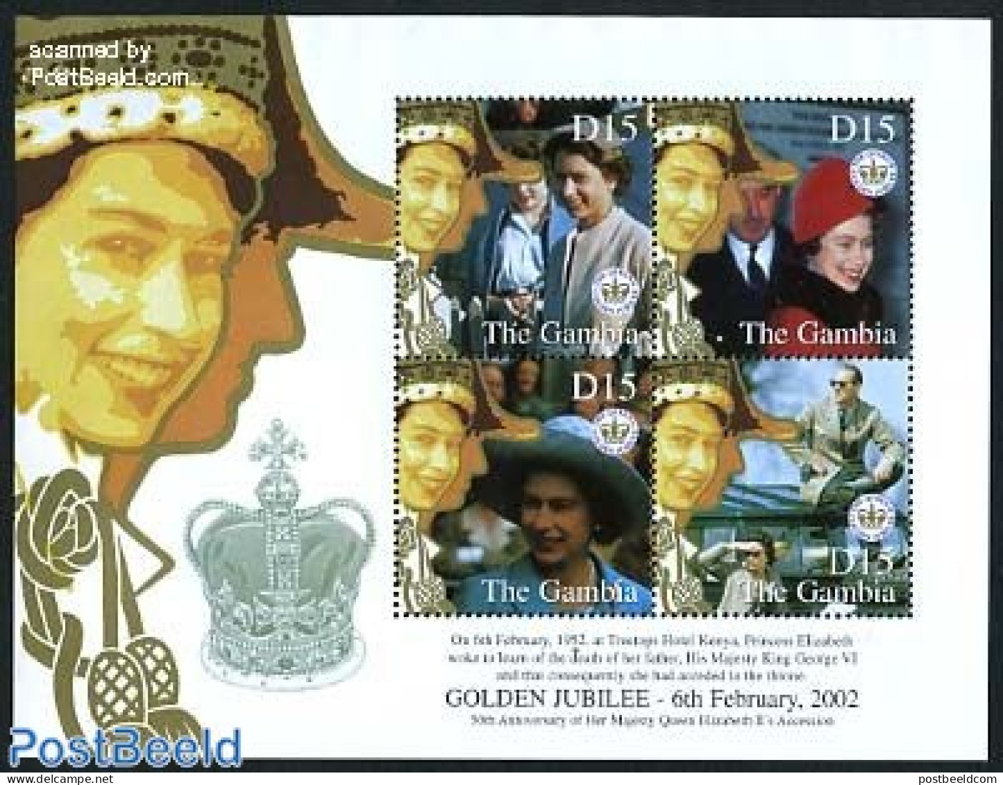 Gambia 2002 Golden Jubilee 4v M/s, Mint NH, History - Kings & Queens (Royalty) - Royalties, Royals