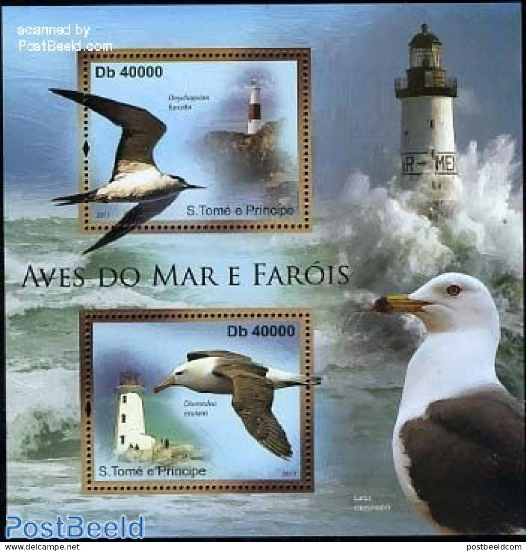 Sao Tome/Principe 2011 Lighthouses & Birds S/s, Mint NH, Nature - Various - Birds - Lighthouses & Safety At Sea - Phares