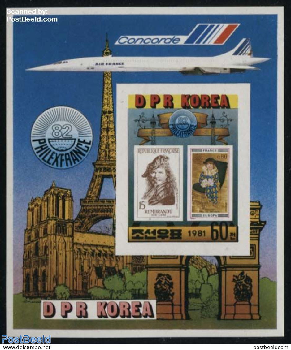 Korea, North 1981 Philexfrance S/s Imperforated, Mint NH, Philately - Stamps On Stamps - Art - Pablo Picasso - Rembrandt - Timbres Sur Timbres