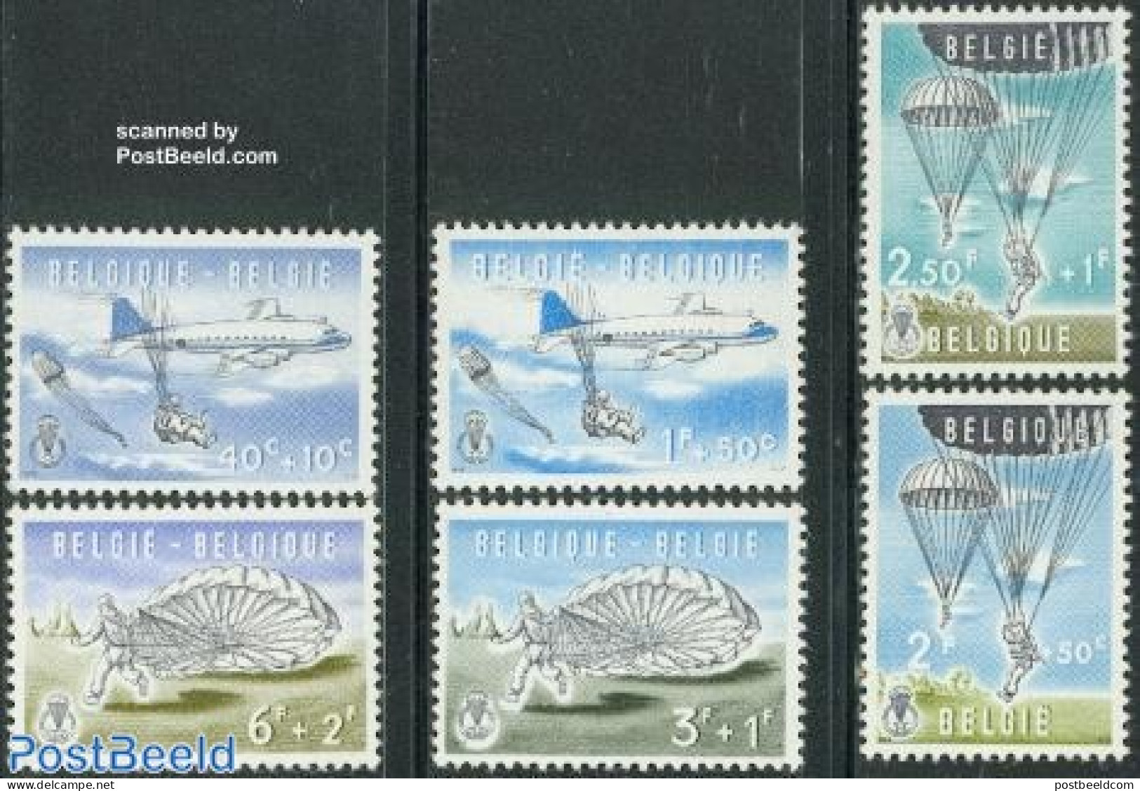 Belgium 1960 Parachuting 6v, Mint NH, Sport - Transport - Parachuting - Sport (other And Mixed) - Aircraft & Aviation - Unused Stamps