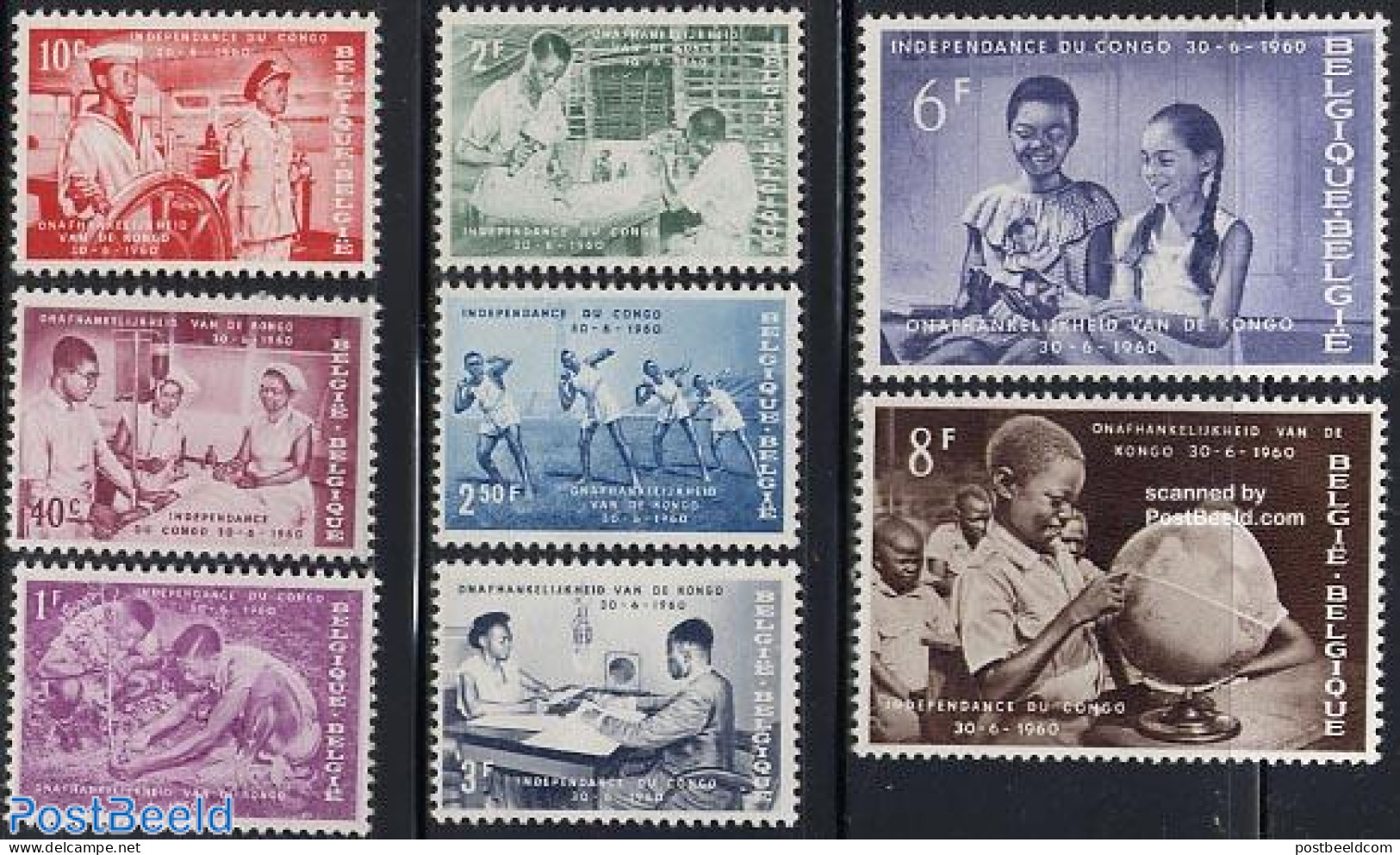 Belgium 1960 Congo Independence 8v, Mint NH, Health - History - Performance Art - Sport - Transport - Various - Health.. - Neufs