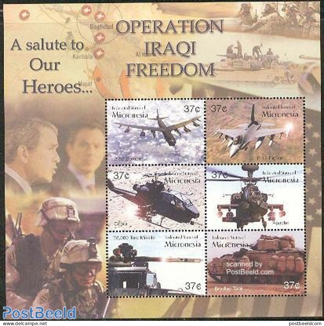 Micronesia 2003 Iraqi Freedom 6v M/s, B-52, Mint NH, History - Transport - Militarism - Helicopters - Aircraft & Aviat.. - Militaria