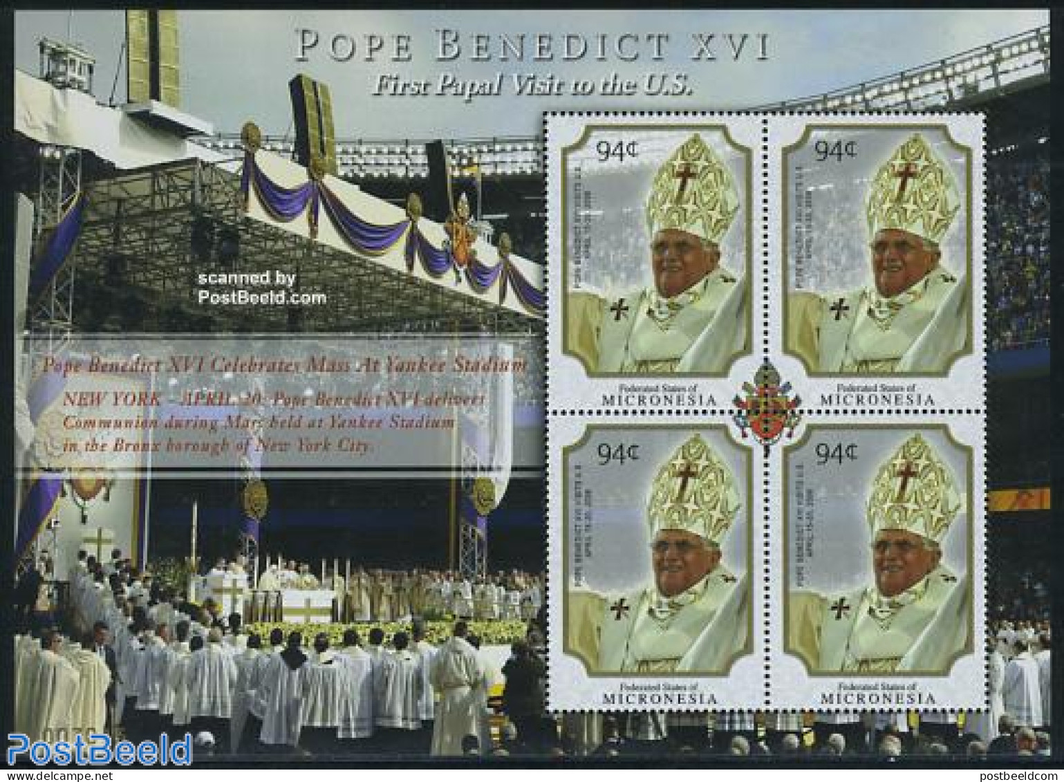 Micronesia 2008 Pope Benedict XVI USA Visit 4v M/s, Mint NH, Religion - Pope - Religion - Päpste