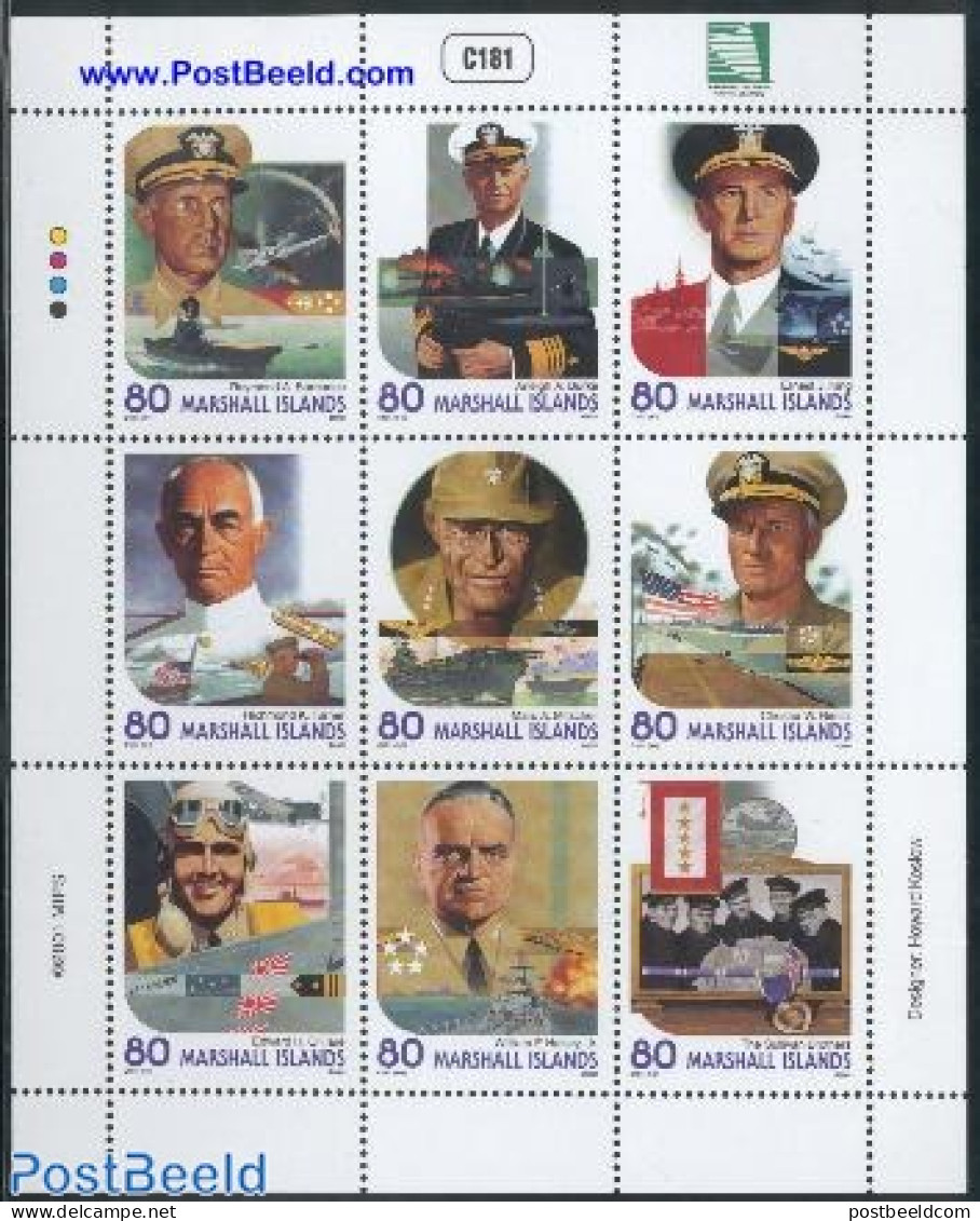 Marshall Islands 2001 Heroes Of World War II 9v M/s, Mint NH, History - Transport - Militarism - Aircraft & Aviation -.. - Militaria
