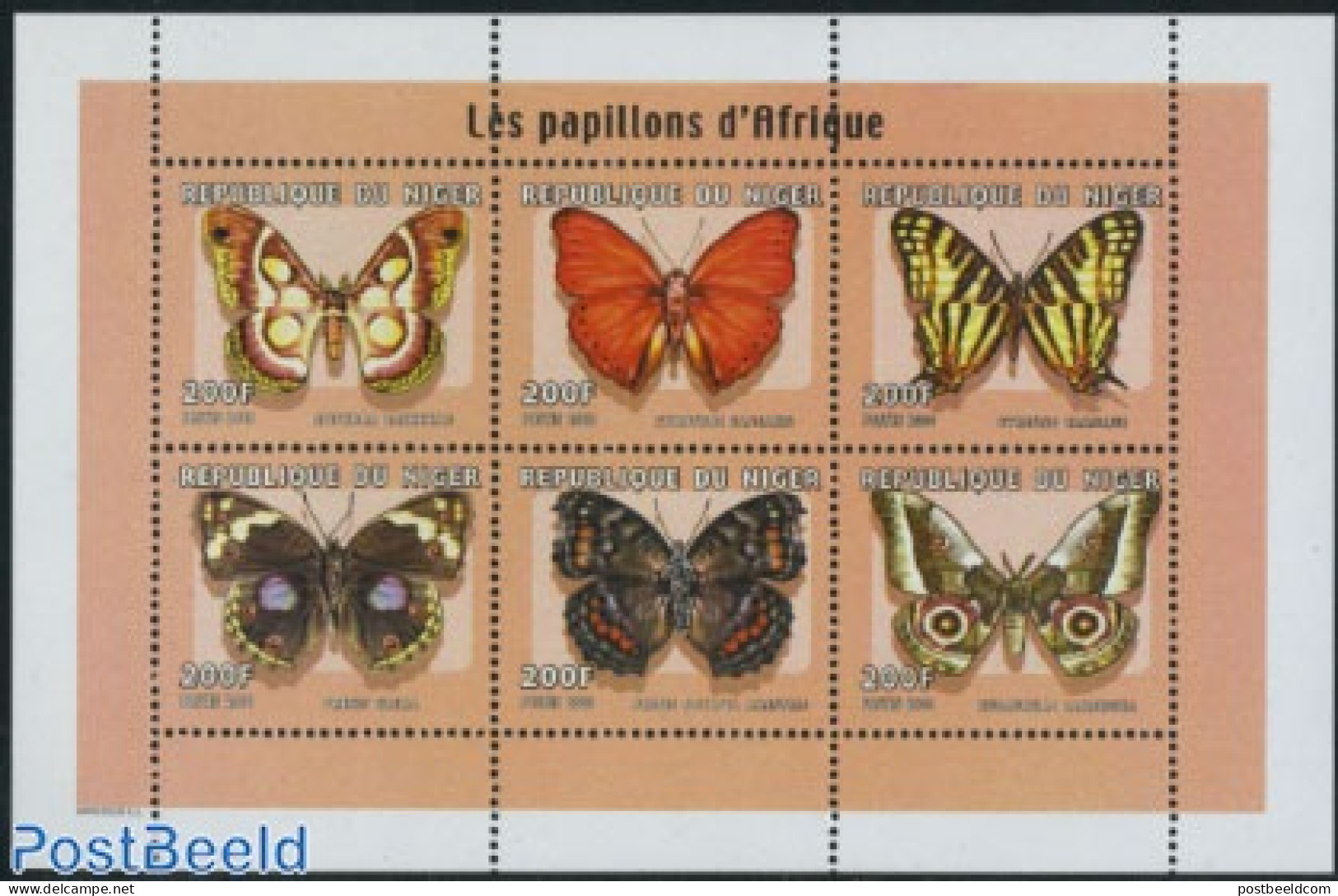 Niger 2000 Butterflies 6v M/s, Mint NH, Nature - Butterflies - Niger (1960-...)