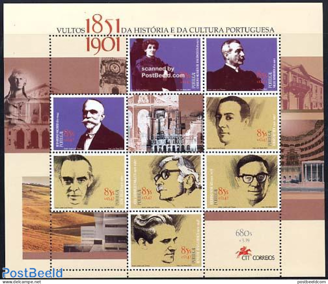 Portugal 2001 Famous Persons 8v M/s, Mint NH, Performance Art - Music - Art - Authors - Unused Stamps