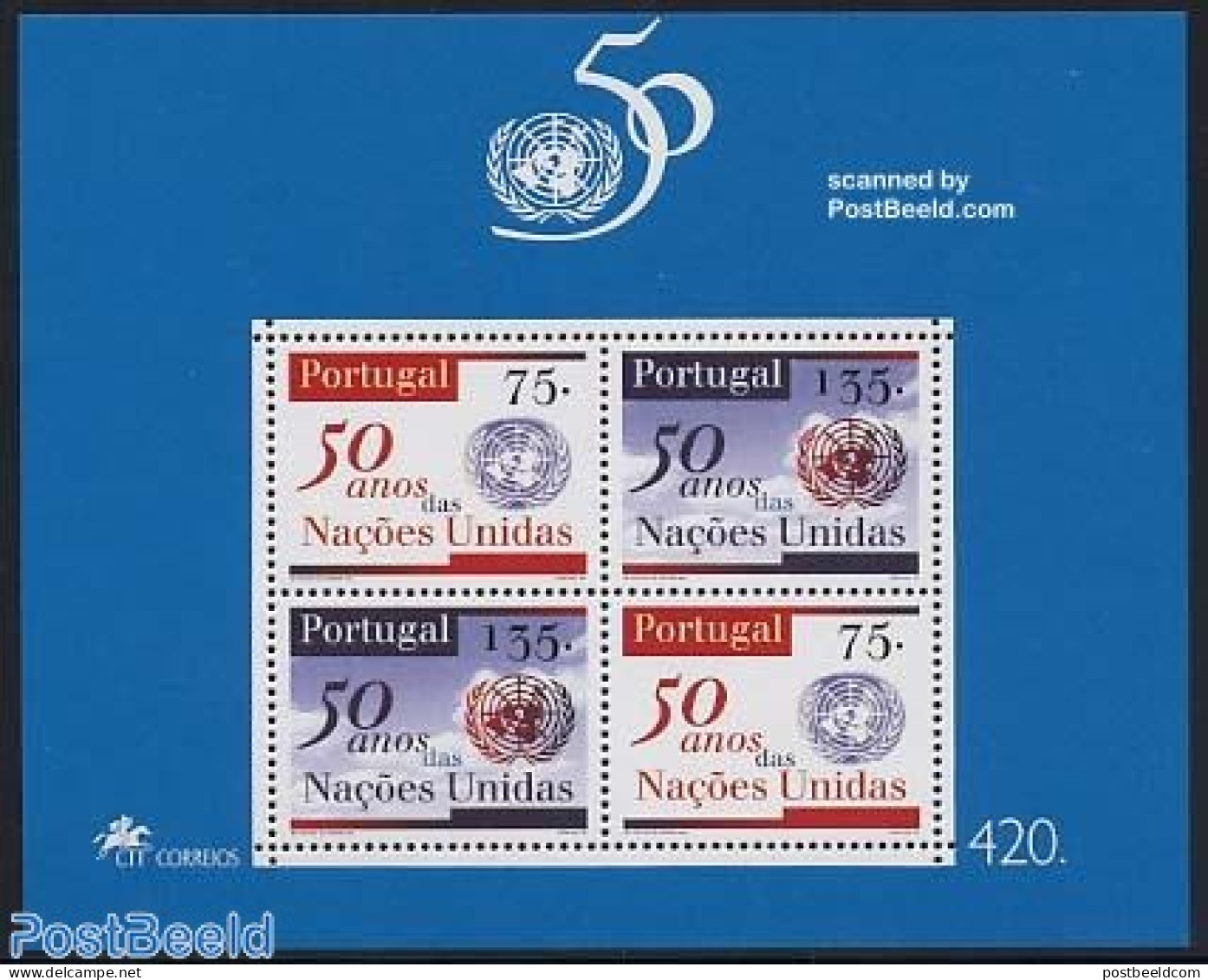 Portugal 1995 50 Years UNO S/s, Mint NH, History - United Nations - Neufs