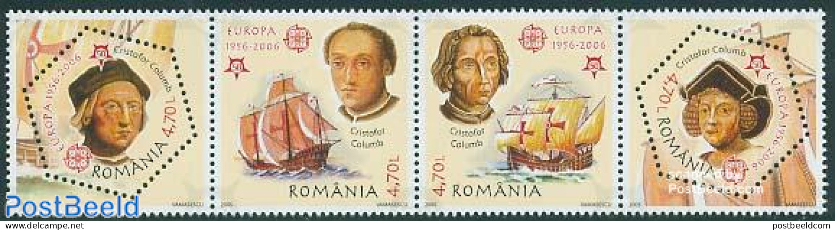 Romania 2005 50 Years Europa Stamps 4v [:::], Mint NH, History - Transport - Europa Hang-on Issues - Explorers - Ships.. - Neufs