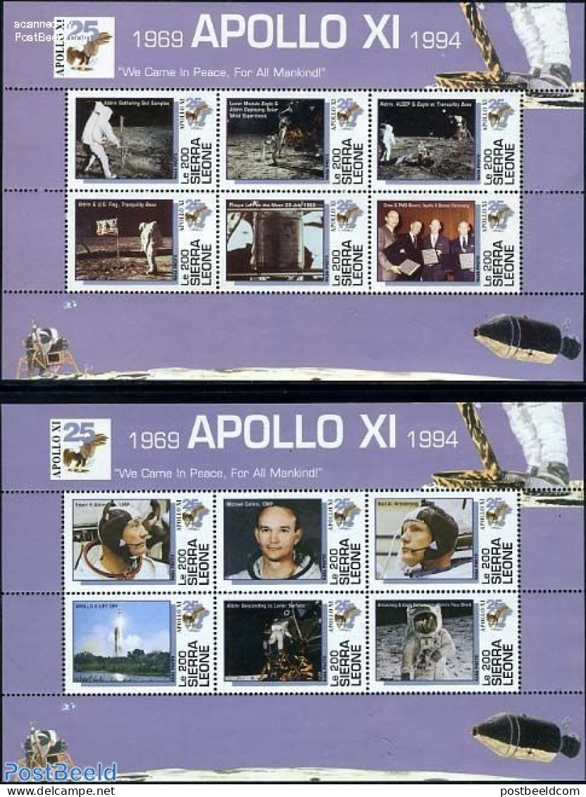 Sierra Leone 1994 Moonlanding Anniversary 12v (2 M/s), Mint NH, Transport - Space Exploration - Other & Unclassified