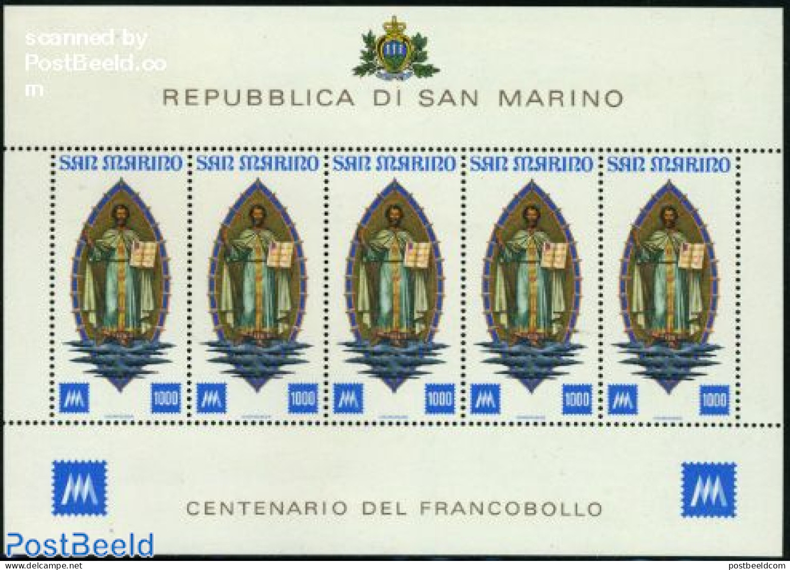 San Marino 1977 Stamp Centenary S/s, Mint NH, Religion - Religion - 100 Years Stamps - Ungebraucht