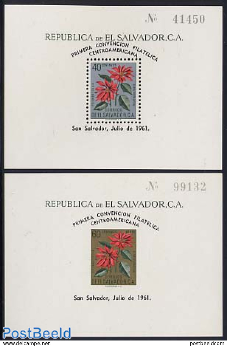 El Salvador 1961 Philatelic Convention 2 S/s, Mint NH, Nature - Flowers & Plants - El Salvador