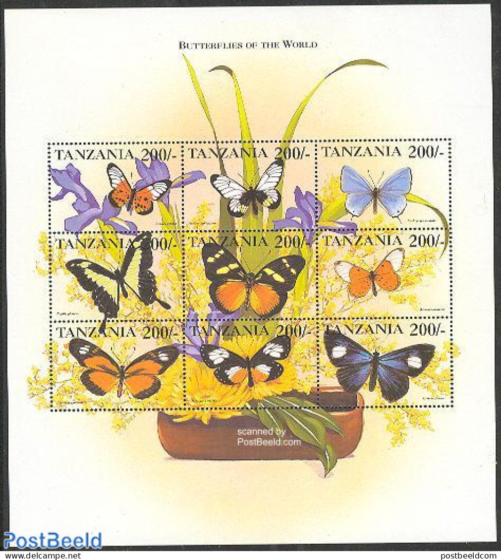 Tanzania 1999 Butterflies 9v M/s /Acraea Cerasa, Mint NH, Nature - Butterflies - Flowers & Plants - Tanzanie (1964-...)