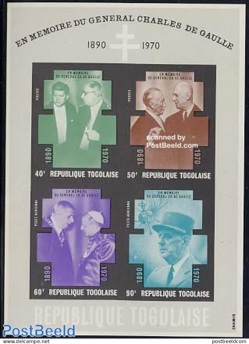 Togo 1971 Death Of De Gaulle S/s, Mint NH, History - Religion - American Presidents - Germans - Politicians - Religion - Togo (1960-...)