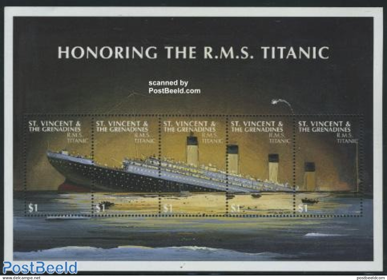 Saint Vincent 1997 Titanic 5v M/s, Mint NH, History - Transport - Ships And Boats - Titanic - Disasters - Ships