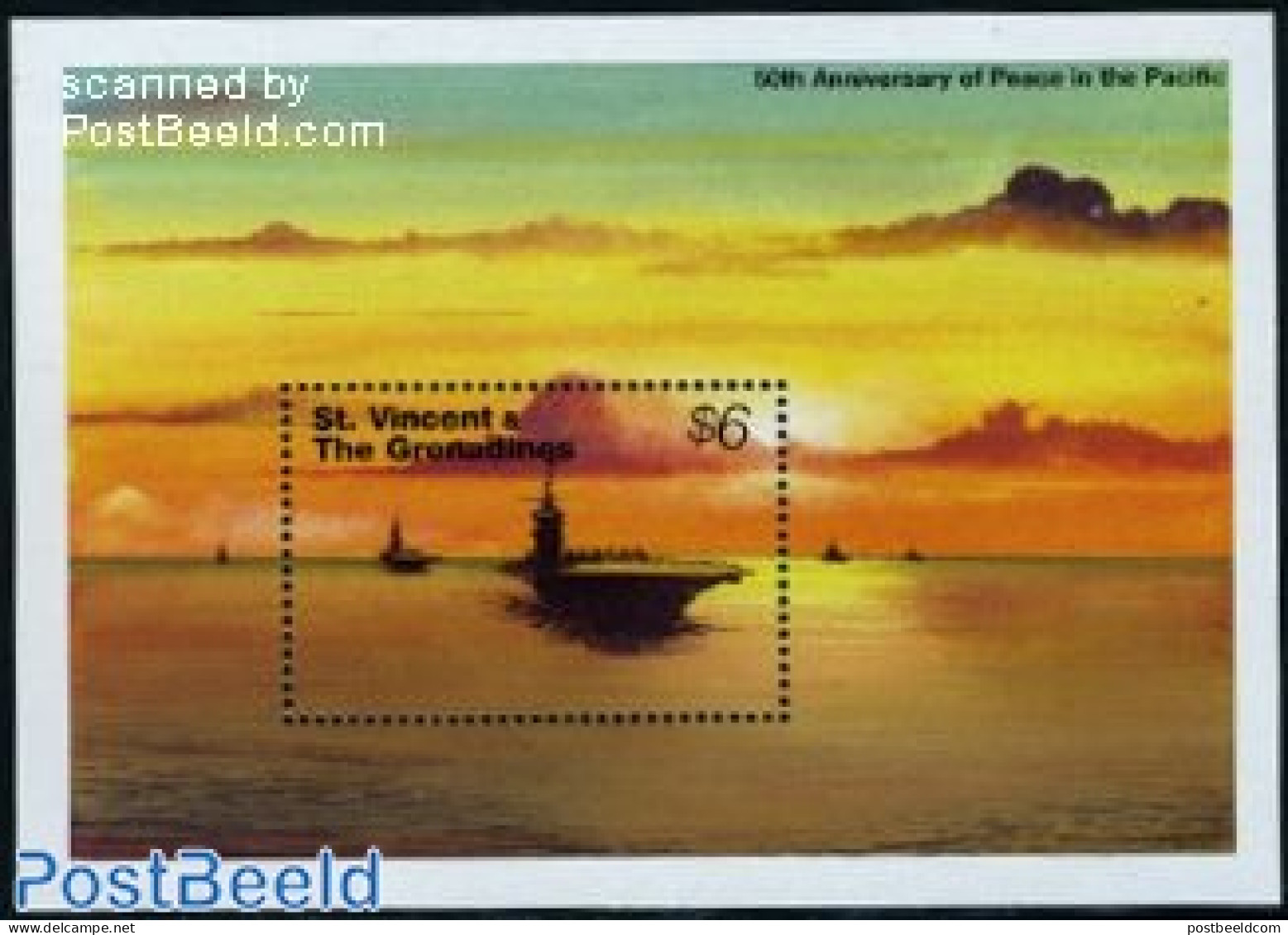 Saint Vincent 1995 End Of World War II In Pacific S/s, Mint NH, History - Transport - World War II - Ships And Boats - Guerre Mondiale (Seconde)
