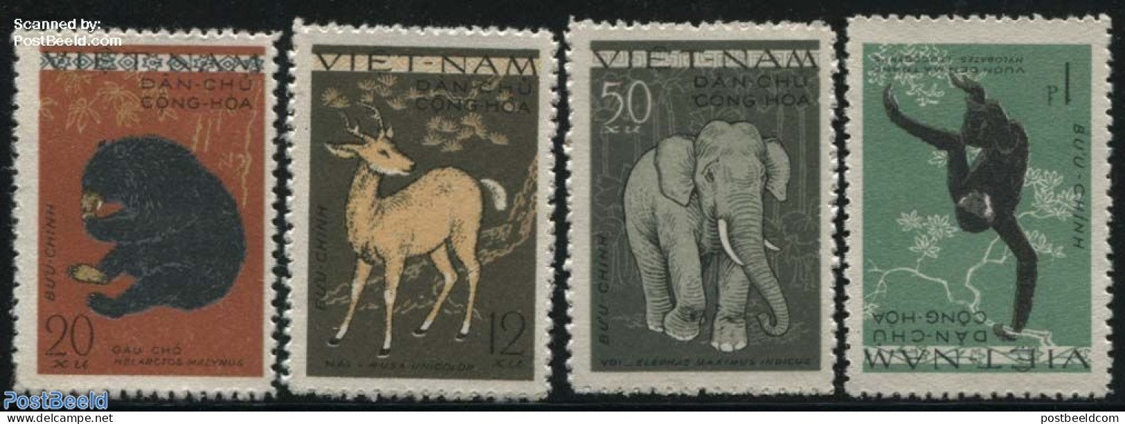 Vietnam 1961 Animals 4v, Mint NH, Nature - Animals (others & Mixed) - Bears - Deer - Elephants - Monkeys - Other & Unclassified