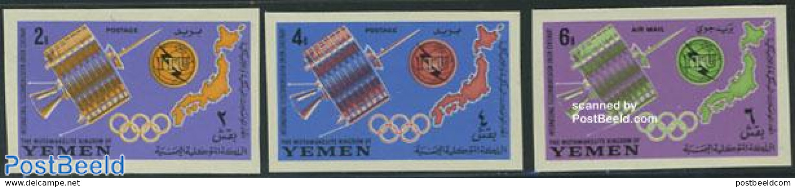 Yemen, Kingdom 1965 ITU Centenary 3v Imperforated, Mint NH, Science - Transport - Various - Telecommunication - Space .. - Telecom