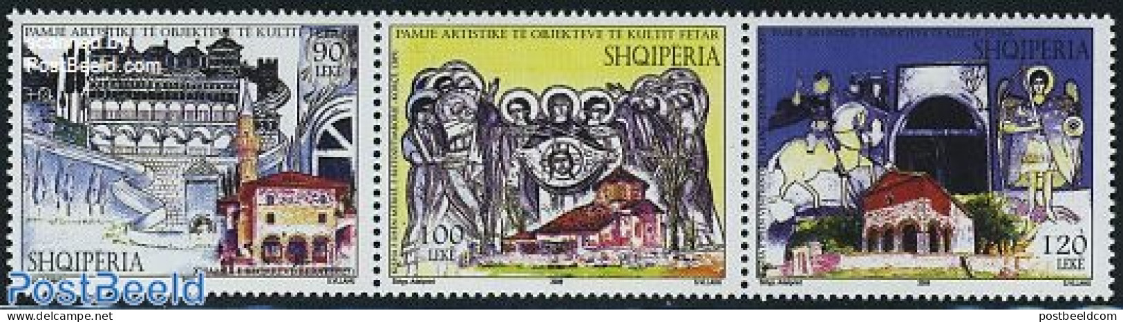 Albania 2009 Religious Objects 3v [::], Mint NH, Nature - Religion - Horses - Churches, Temples, Mosques, Synagogues -.. - Eglises Et Cathédrales
