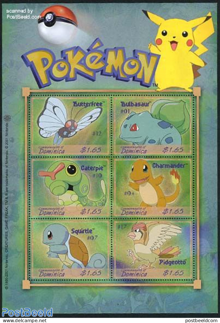 Dominica 2001 Pokemon 6v M/s, Mint NH, Art - Comics (except Disney) - Bandes Dessinées