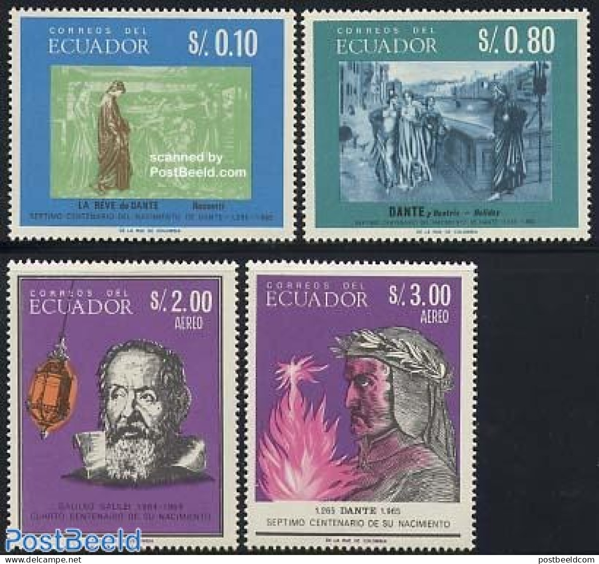 Ecuador 1966 Dante/Galileo 4v, Mint NH, Science - Physicians - Art - Authors - Physique