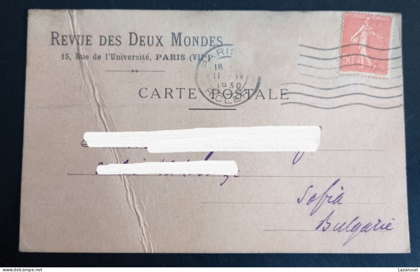 P1  France 1930 Postal Stationery Card Revue Des Deux Mondes Sent To Bulgaria Sofia - Standaardpostkaarten En TSC (Voor 1995)