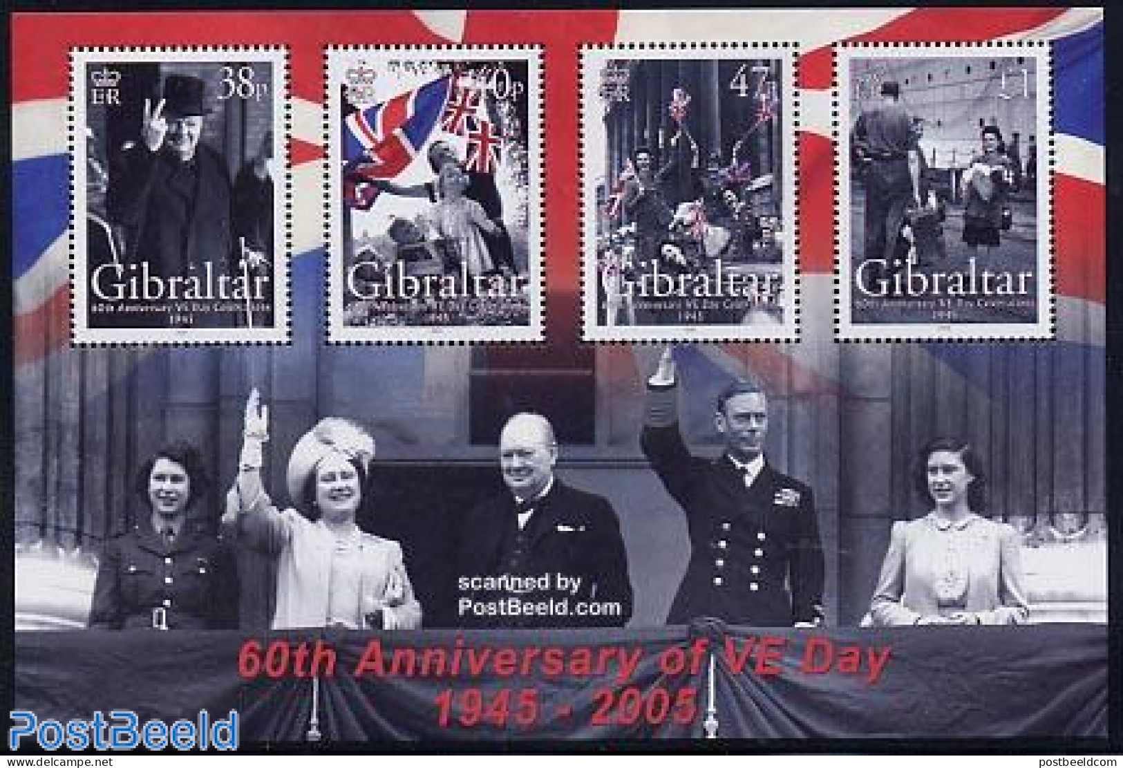 Gibraltar 2005 VE-Day Celebrations S/s, Mint NH, History - Transport - Churchill - Flags - World War II - Ships And Bo.. - Sir Winston Churchill