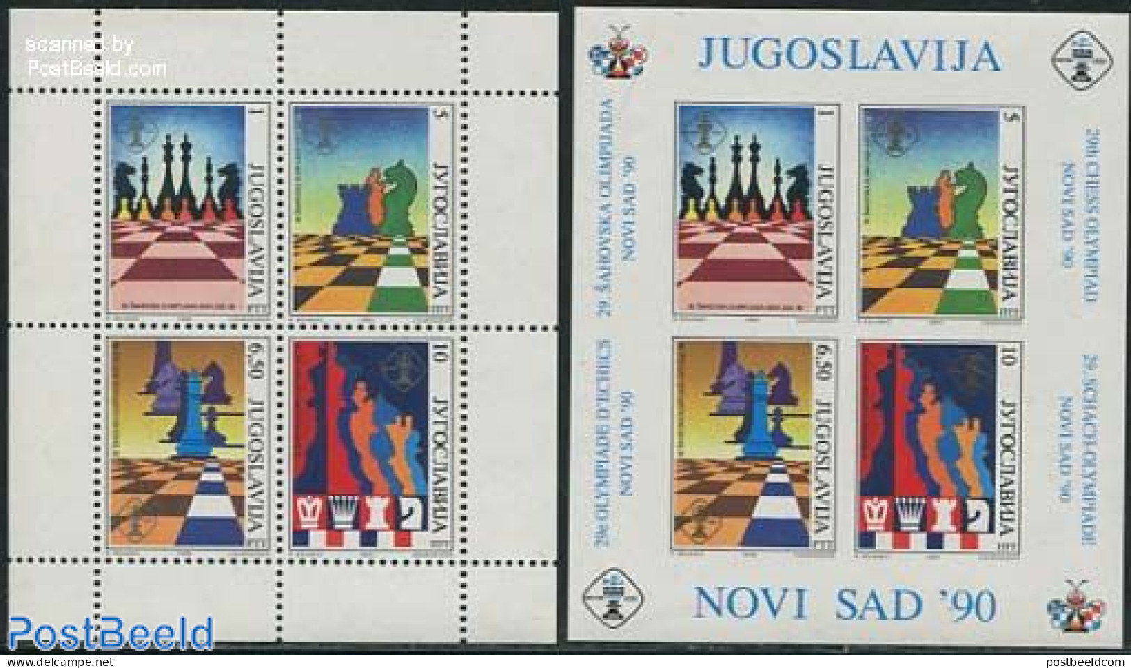 Yugoslavia 1990 Chess Olympiade 2 S/s (perforated+imperforated), Mint NH, Sport - Chess - Nuevos