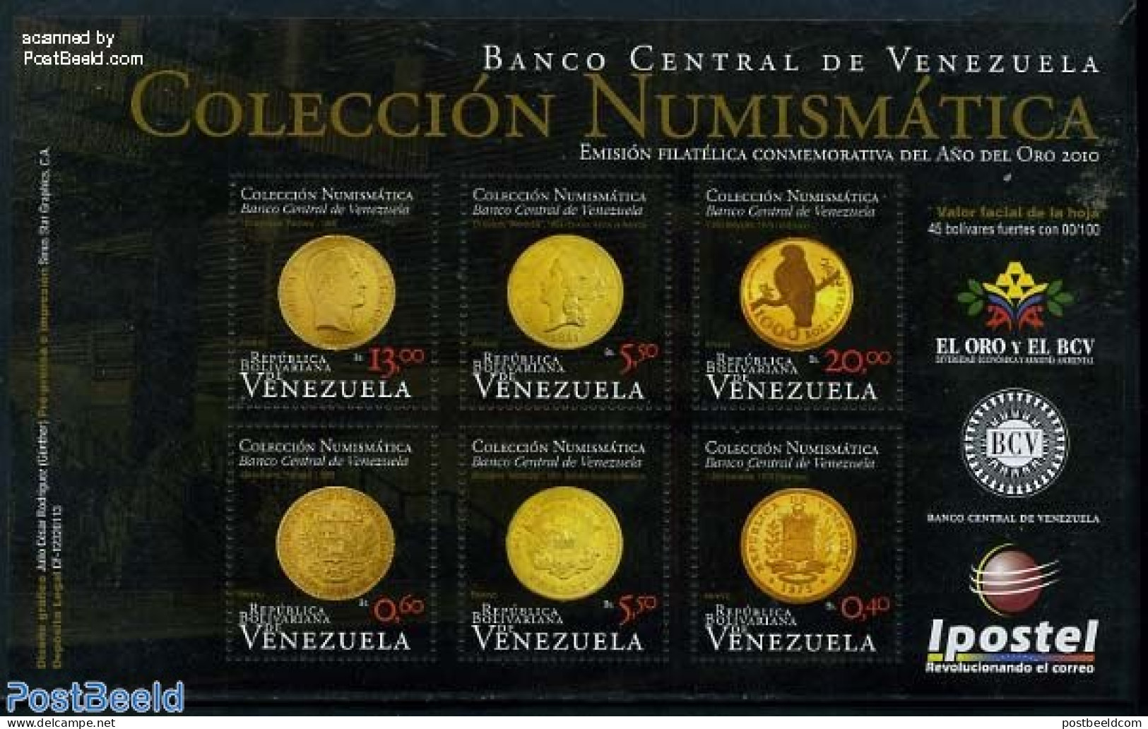 Venezuela 2011 Numismatic Collection 6v M/s, Mint NH, History - Nature - Various - Coat Of Arms - Birds - Banking And .. - Münzen