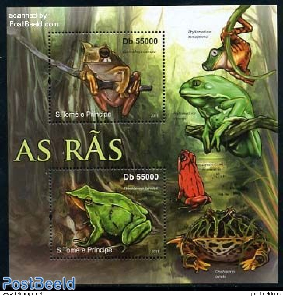 Sao Tome/Principe 2011 Frogs 2v M/s, Mint NH, Nature - Animals (others & Mixed) - Frogs & Toads - Reptiles - Sao Tome Et Principe