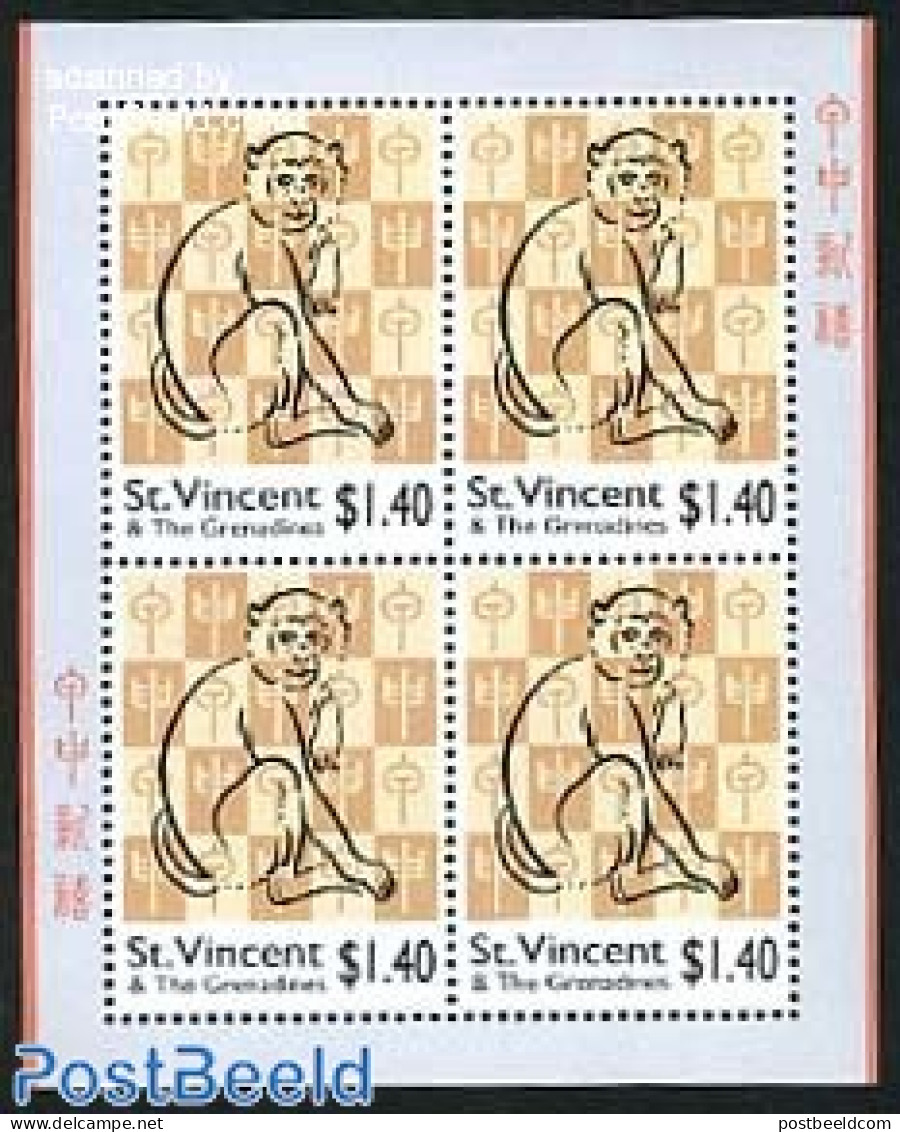 Saint Vincent 2004 Year Of The Money M/s, Mint NH, Nature - Various - Monkeys - New Year - New Year