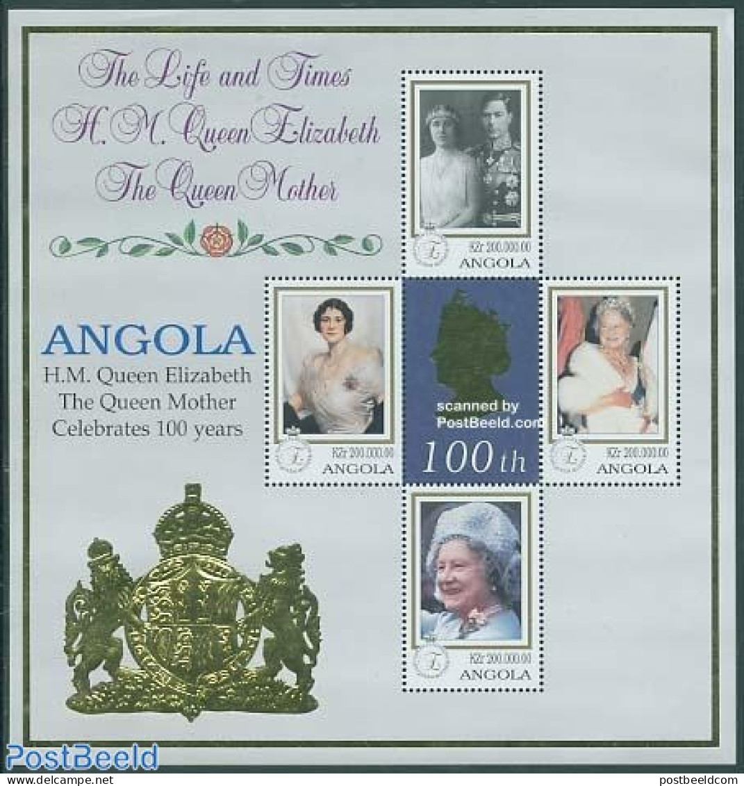 Angola 1999 Queen Mother 4v M/s, Mint NH, History - Kings & Queens (Royalty) - Royalties, Royals