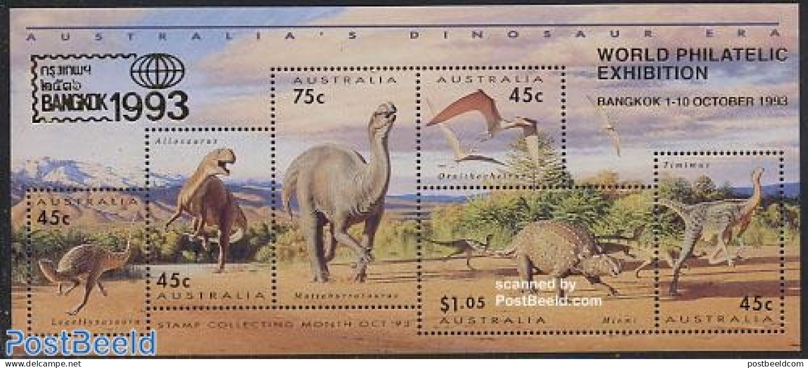 Australia 1993 Bangkok 93 S/s, Mint NH, Nature - Prehistoric Animals - Philately - Neufs