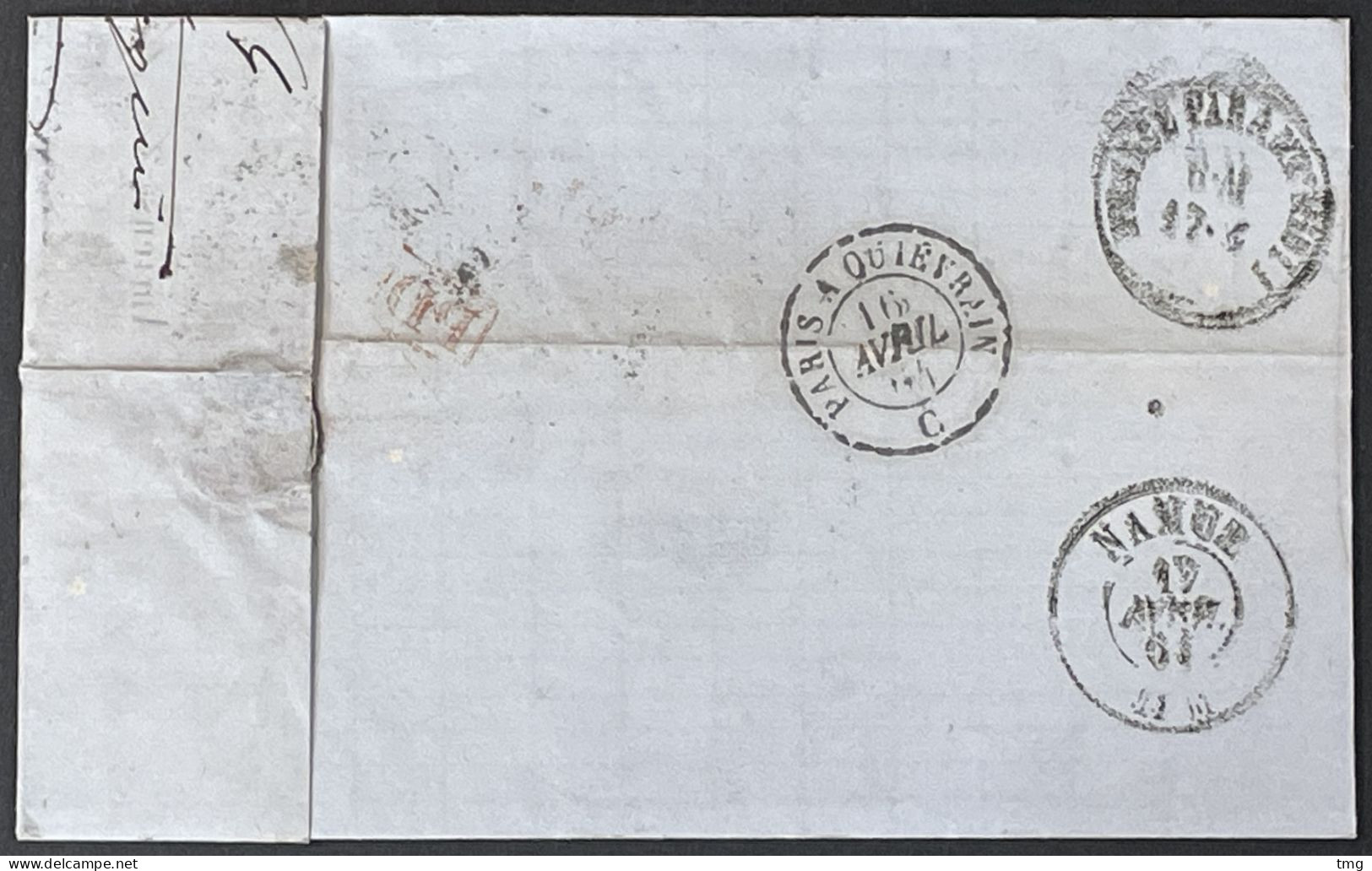 Lettre 22 X2 LGC 85 Amiens Somme (76) (PD Rouge) à Namur Belgique France Par AMBT Midi 11 16.04.64 France – Kdomi - 1849-1876: Klassik