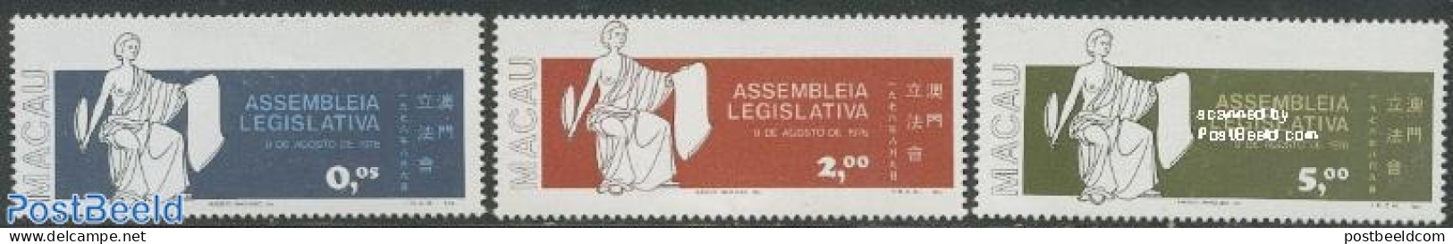 Macao 1977 Legisletive Assembly 3v, Mint NH, Various - Justice - Unused Stamps