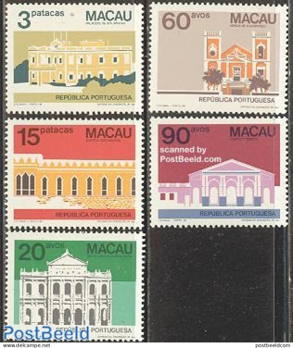 Macao 1984 Definitives, Buildings 5v, Mint NH, Religion - Various - Churches, Temples, Mosques, Synagogues - Police - .. - Unused Stamps