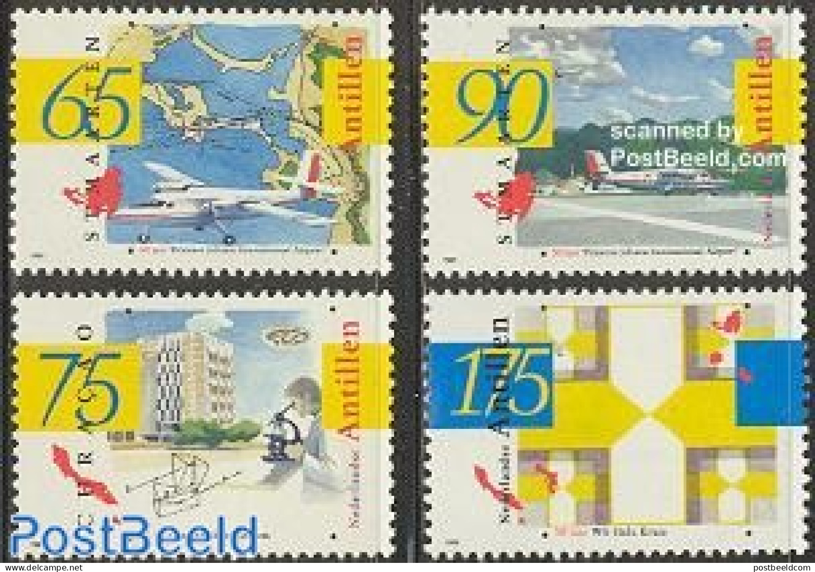 Netherlands Antilles 1993 Culture 4v, Mint NH, Health - Transport - Various - Health - Aircraft & Aviation - Maps - Vliegtuigen