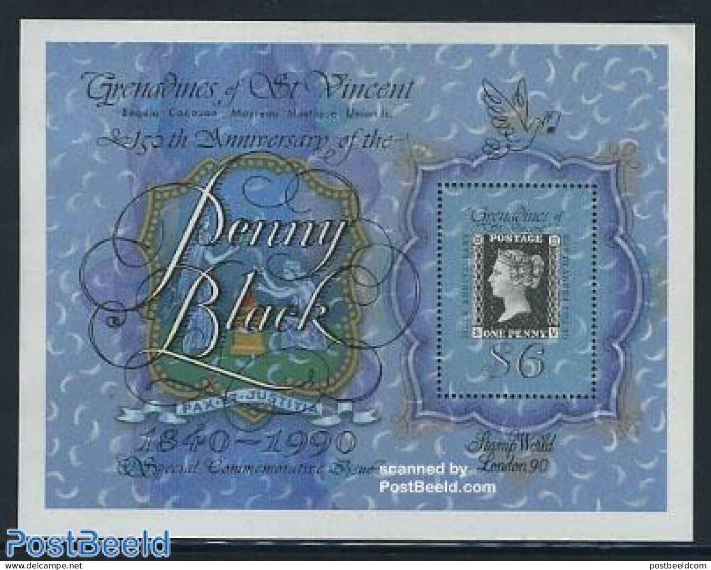 Saint Vincent & The Grenadines 1990 Stamp World London S/s, Mint NH, Stamps On Stamps - Briefmarken Auf Briefmarken