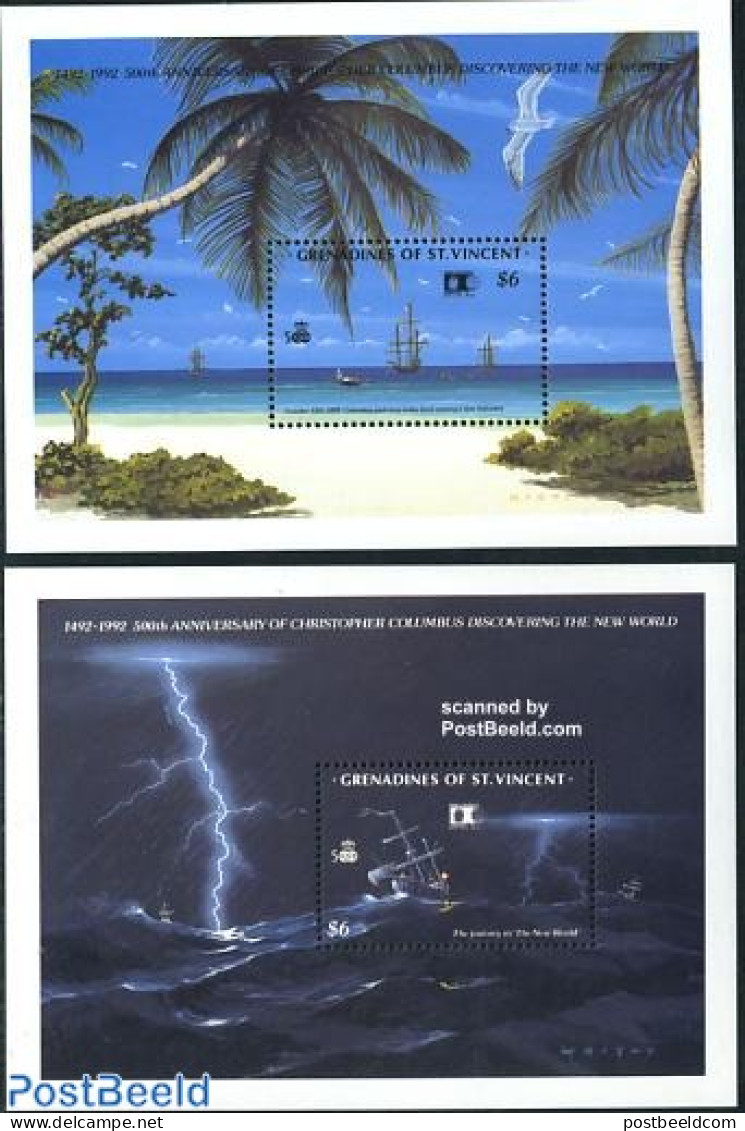 Saint Vincent & The Grenadines 1992 Discovery Of America 2 S/s, Mint NH, History - Transport - Explorers - Ships And B.. - Erforscher