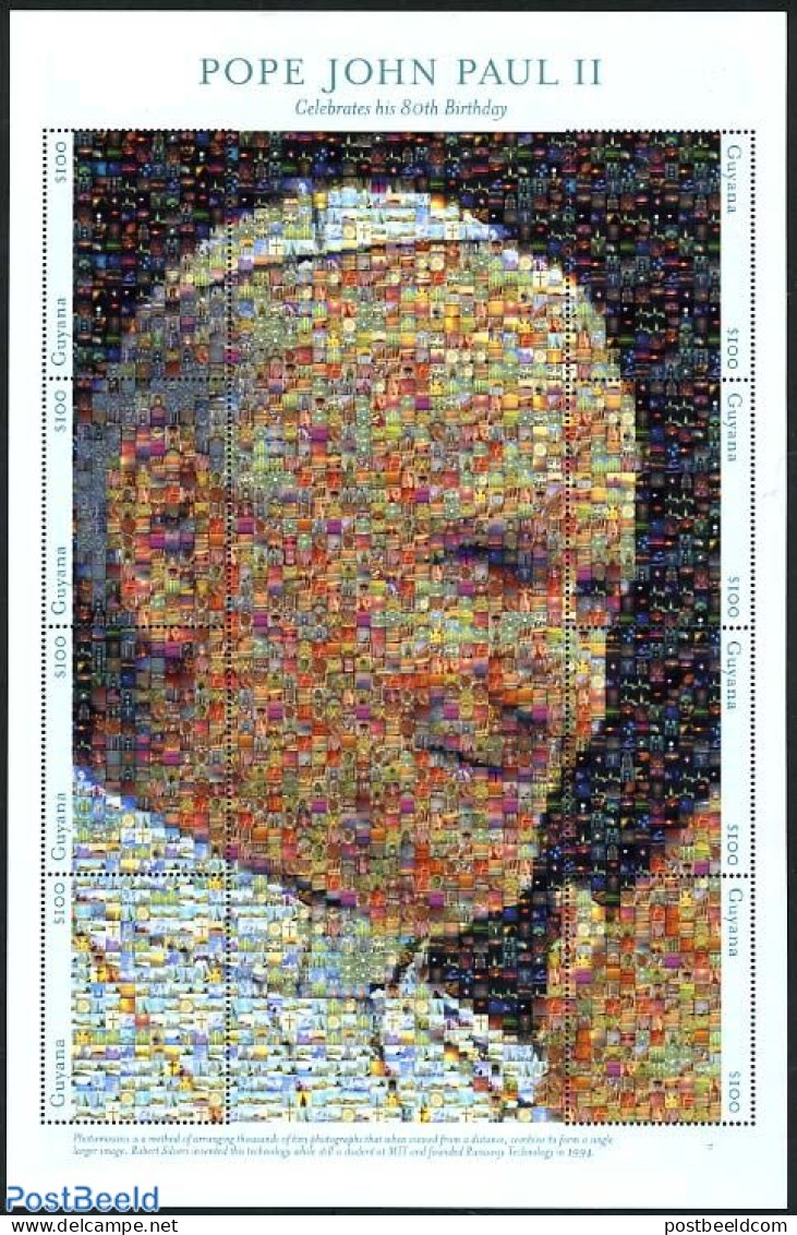 Guyana 2001 Pope John Paul II 8v M/s, Mosaic, Mint NH, Religion - Pope - Religion - Päpste
