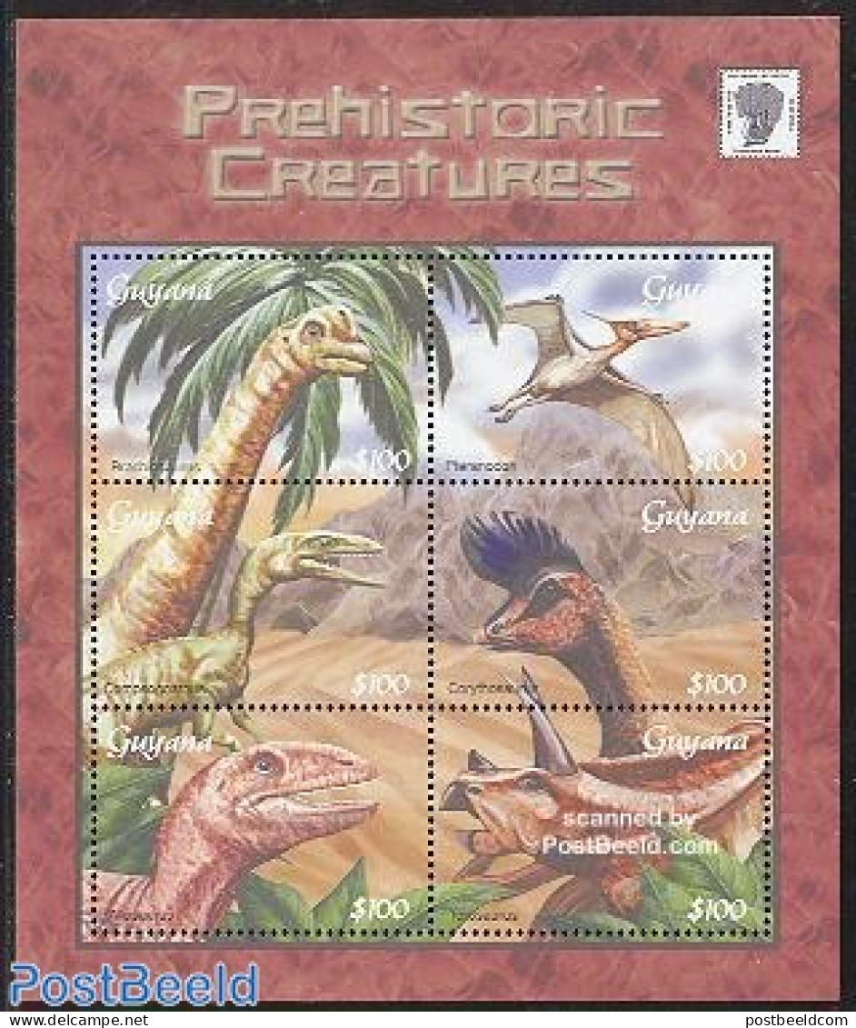 Guyana 2001 Preh. Animals 6v M/s, Mint NH, Nature - Prehistoric Animals - Prehistorics