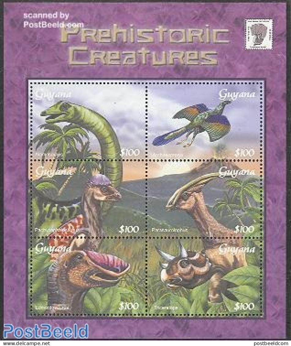 Guyana 2001 Preh. Animals 6v M/s, Mint NH, Nature - Prehistoric Animals - Prehistóricos