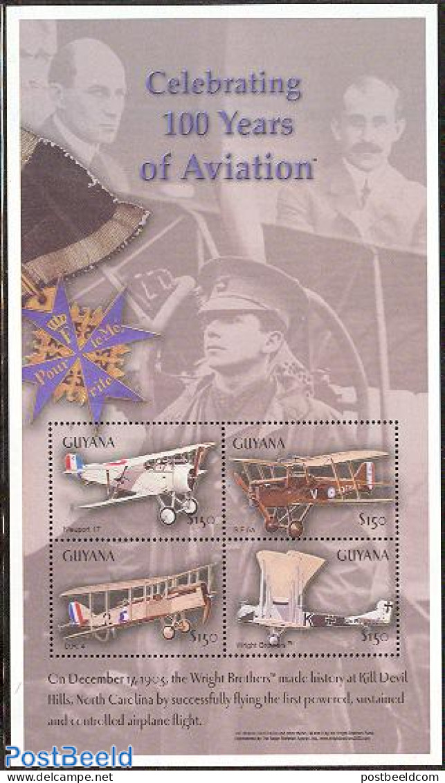 Guyana 2003 100 Years Aviation 4v M/s, Mint NH, Transport - Aircraft & Aviation - Vliegtuigen