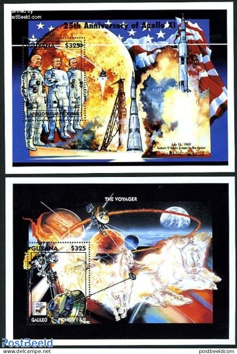 Guyana 1994 Space Events 2 S/s, Mint NH, Transport - Space Exploration - Guyane (1966-...)