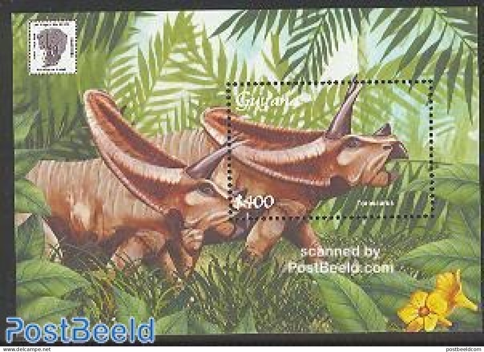 Guyana 2001 Torosaurus S/s, Mint NH, Nature - Prehistoric Animals - Prehistorics