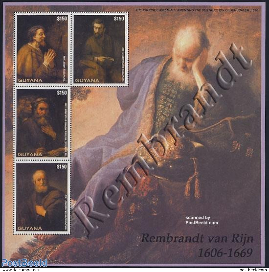 Guyana 2004 Rembrandt 4v M/s, Mint NH, Art - Paintings - Rembrandt - Guyane (1966-...)